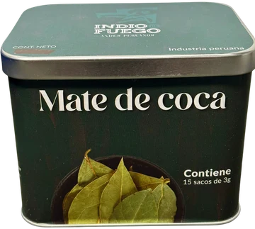 Lata verde de mate de coca con 15 filtrantes