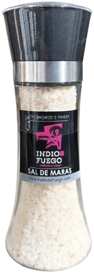 Molinillo cónico de sal blanca con tapa negra y banda metálica