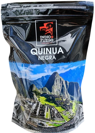 Bolsa de Quinua Negra con banda de Machu Picchu y cierre negro