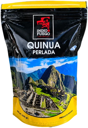 Bolsa de Quinua Perlada con banda de Machu Picchu y cierre amarillo